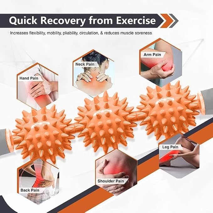 Fascia Muscle Roller, Cellulite Massager Fascia Roller for Cellulite and Sore Muscles, Neck, Leg, Back, Pressure Trigger Point Body Roller Deep Tissue Massage Stick Tools - 3 Massage Balls