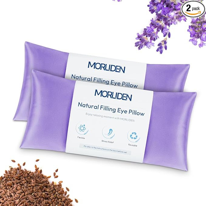 Lavender Eye Pillows for Relaxation, Yoga Eye Pillow for Meditation, Microwavable Weighted Eye Pillow for Yoga, Moist Heat & Cold Eye Compress with Aromatherapy (Light Purple) - 2 Pack