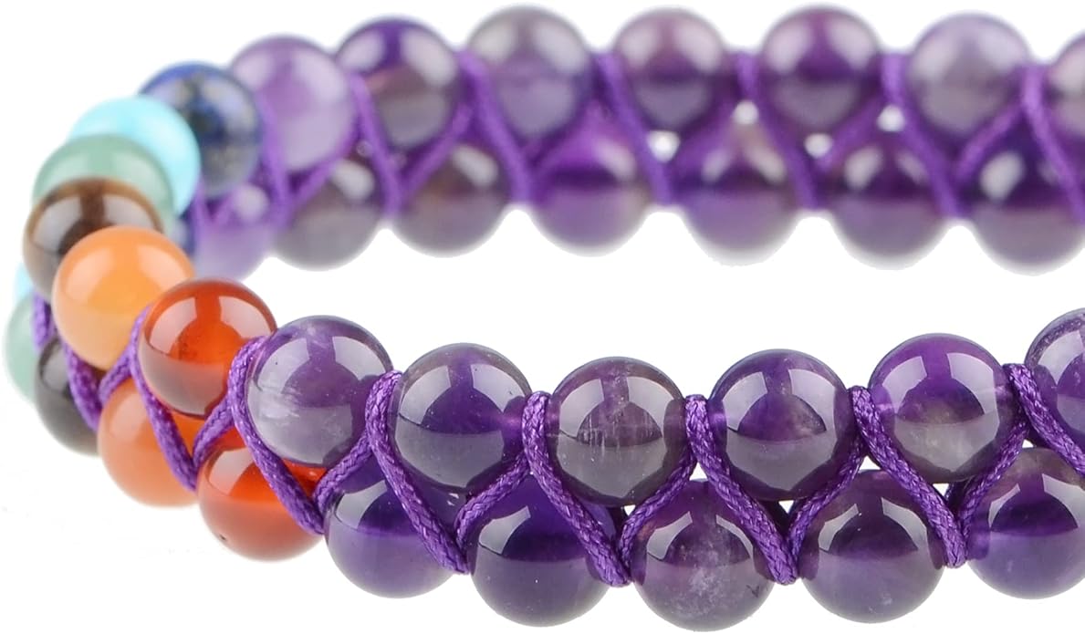 MASSIVE BEADS Double Layer Natural Chakra Healing Power Crystals Macrame Bracelet Yoga Stone Beads Gemstone Meditation Relax Anxiety Bangle for Unisex Women Men