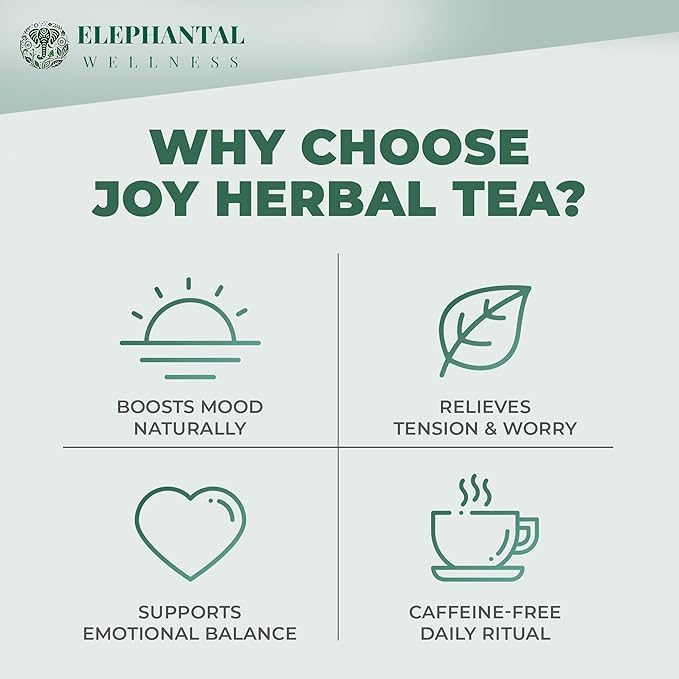Elephantal Wellness Premium Joy Herbal Tea | Mood & Emotional Balance Support with St. John’s Wort, Kava, Ginkgo & Lavender | Handmade, Non-GMO, Caffeine-Free Loose Leaf Blend, 2oz, 20 Servings