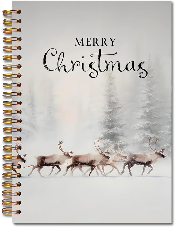 Exqcom Christmas Reindeer Spiral Notebook Gifts, Snowy Foggy Forest Winter Journal for Women, Merry Xmas Hardcover Notebook Journal Office School Supplies, 5.5x8.3 Inch,Christmas Office Gifts