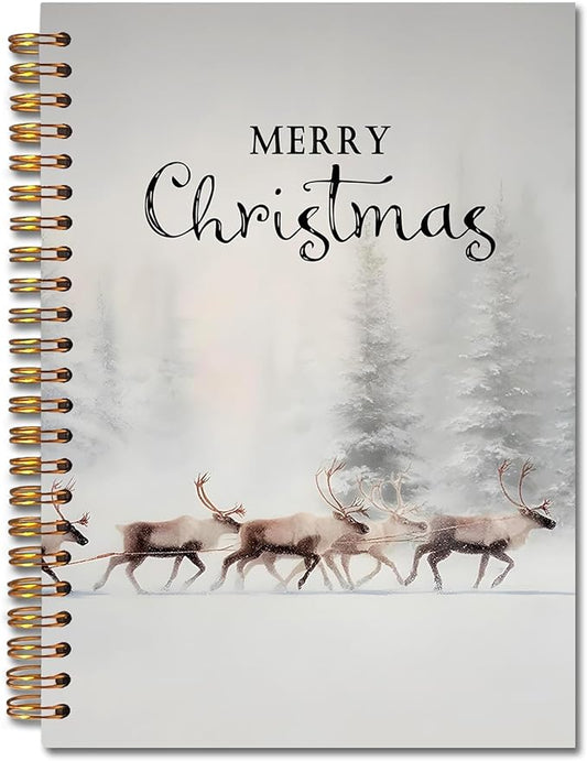 Exqcom Christmas Reindeer Spiral Notebook Gifts, Snowy Foggy Forest Winter Journal for Women, Merry Xmas Hardcover Notebook Journal Office School Supplies, 5.5x8.3 Inch,Christmas Office Gifts