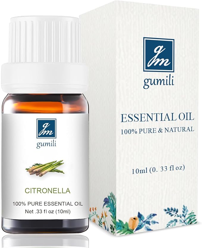 Citronella Essential Oil - 100% Pure Organic Oil for Diffuser, Spray, Candle Making & Skin Care - 10mL Glass Bottle