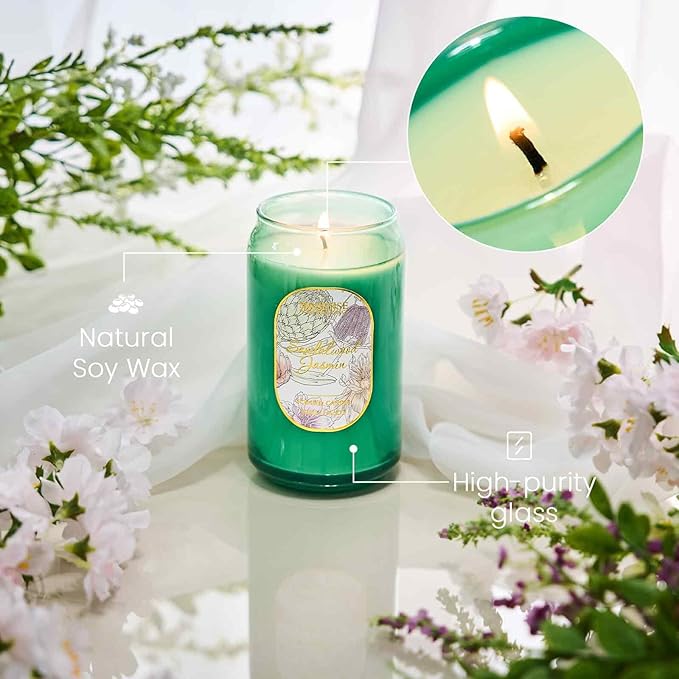 M&SENSE Sandalwood Jasmine Candles for Home Scented, 10.6 Oz Soy Wax Candles Non Toxic Jar Candle Up to 60 Hours Long Burning Home Fragrance Gift for Stress Relief, Meditation, Yoga
