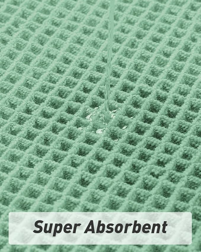 AMOAMI Upgraded Waffle Runner Rug Super Absorbent Non Slip Bath Mats for Bathroom Machine Washable Bathroom Runner Rug with Tassels, Ideal for Hallway Bedroom Laundry Room, 17" x 48", Sage