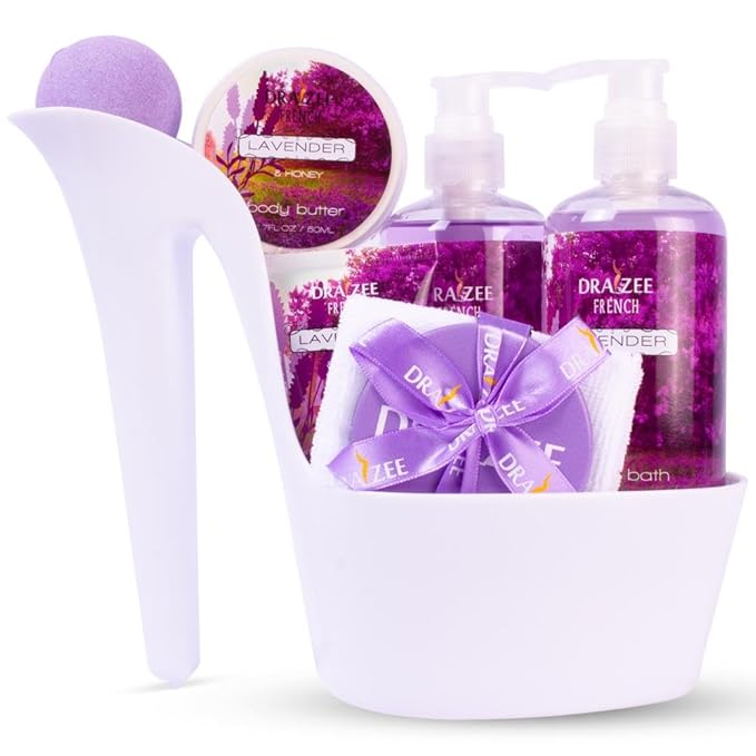 Luxury Spa Gifts for Women – 8 Pc Lavender Scented Bath and Body Set with Bubble Bath, Lotion & More – Luxury Self Care Kit for Wife, Mom, Best Friend, Girlfriend, Anniversary Gift by Draizee