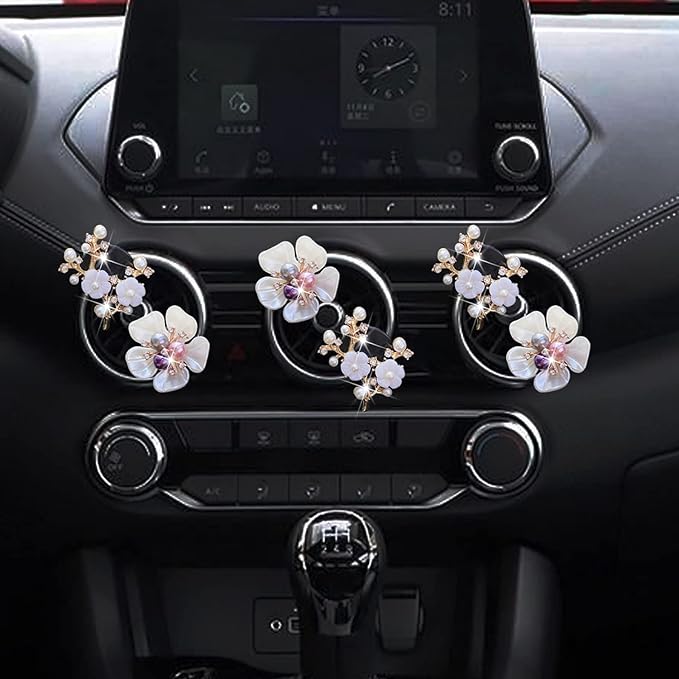 Bling Flower Air Vent Clips, 6 Pcs Cute Daisy Car Fresheners, Diffuser With Rhinestone Interior Decoration Charm, Diamond Decor Accessories for Women Girls