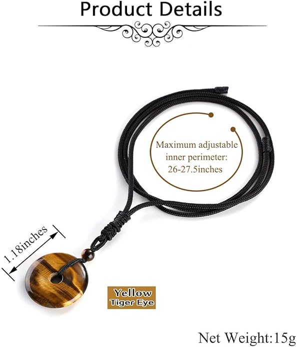 Jovivi 30mm Circle Donut Healing Crystals Necklace Natural Semi-Precious Chakra Gemstone Stone Amulet Lucky Coin Donuts Charm Protection Quartz Reiki Pendant Necklace for Men Women Adjustable Rope