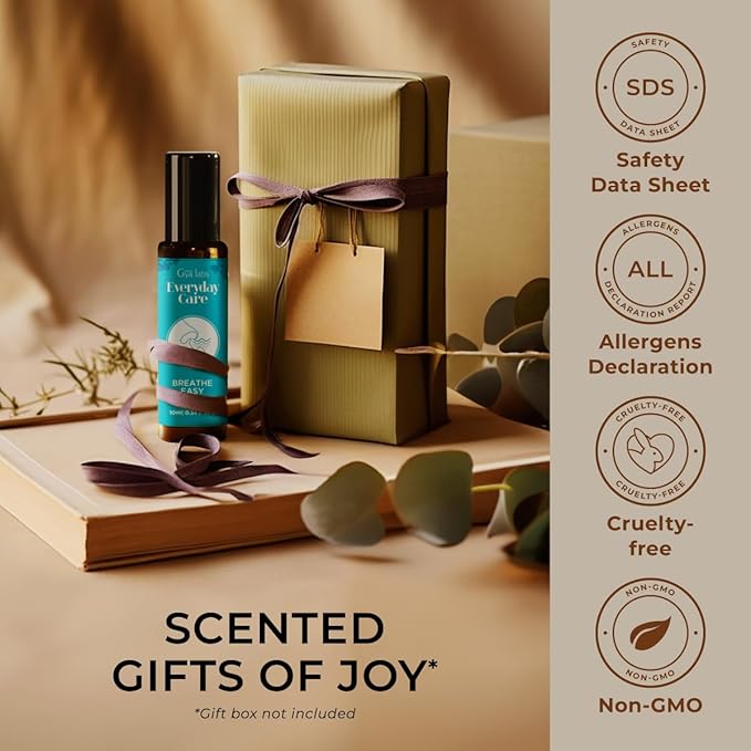 Gya Labs Breathe Essential Oil Roll On - 0.34 Fl Oz - Travel Size Roller for Camping, Skin, Aromatherapy Relief, Convenience