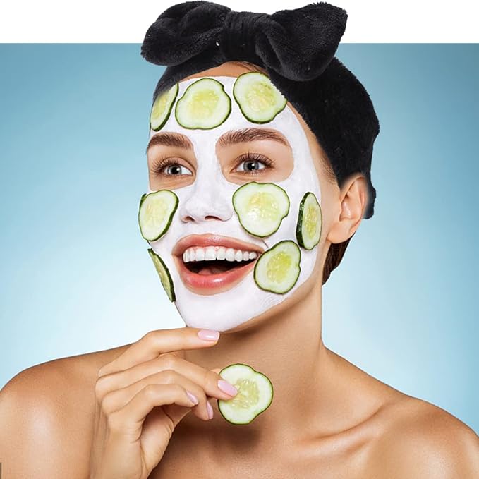 WHAVEL 6 Pack Spa Headbands - Black Microfiber Bowtie & Soft Bowknot Fluffy Elastic Hair Bands - Cosmetic Coral Fleece Shower Headbands