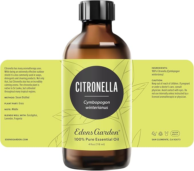 Edens Garden Citronella Essential Oil- 100% Pure Premium Grade, Undiluted, Natural, Therapeutic, Aromatherapy, The Best for Diffuser, Skin, Candle, Kid Safe 118 ml (4 fl oz)