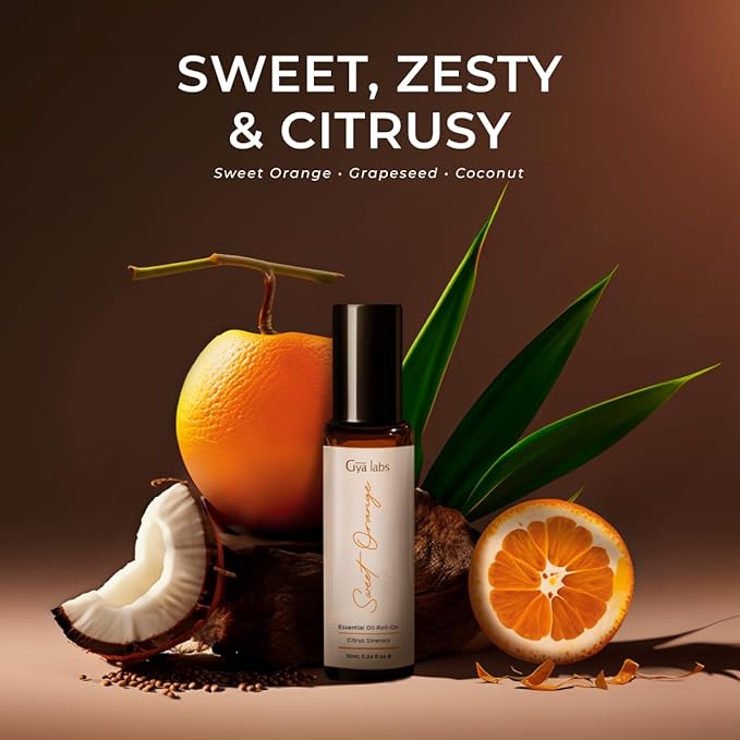 Gya Labs Sweet Orange Essential Oil Roll On - 0.34 Fl Oz - Travel Size Roller for Camping, Skin, Aromatherapy Relief, Convenience