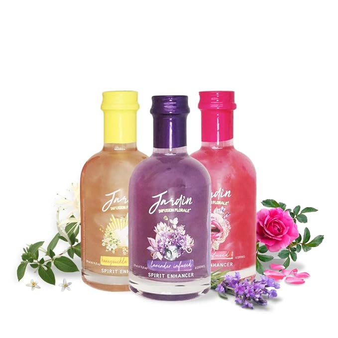 Jardin - Gift Set - Premium Cocktail Mixers - Sugar-Free Syrups - Shimmer Spirit Enhancer for Cocktails & Mocktails - For Events, Parties & Favors - Rose, Honeysuckle & Lavender - 3 Pack (6.76 fl oz)
