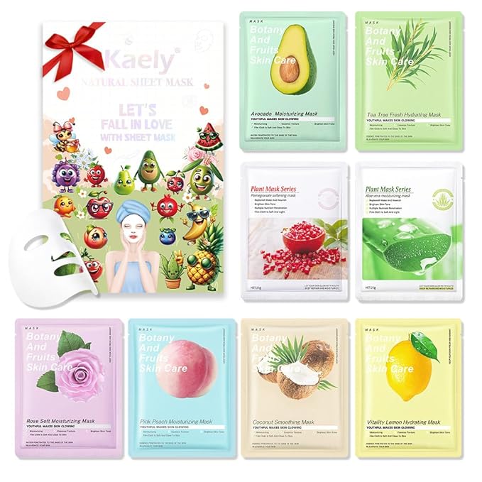evpct 8 Pack Kids Face Masks for Kids Girls Spa, Girls Kids Facial Spa Day Slumber Sleepover Birthday Party Favors Supplies Kit for Girl, Kid Friendly Facial Face Sheet Masks Bulk Skincare for Kid,B01