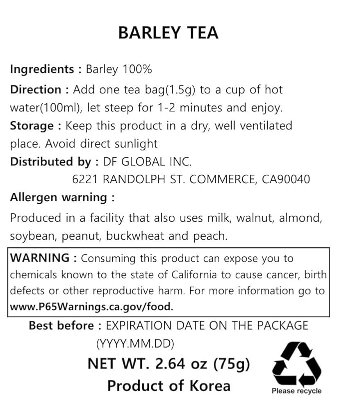 Damtuh Korean Barley Tea – Roasted Boricha Mugicha, Nutty Herbal Tea, Caffeine-Free, 100 Tea Bags (1.5g each)