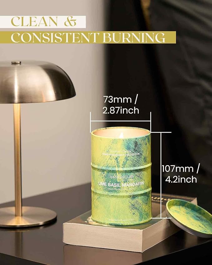 M&SENSE Lime Basil Mandarin Scented Candles Natural Non Toxic, Aromatherapy Candle for Stress Relief Meditation Relaxing, Housewarming Gifts for Women Men, 11.3oz 70 Hour Long Burning