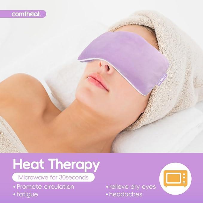 Lavender Weighted Eye Pillow for Yoga, Microwavable Moist Heat Eye Compress Mask with Washable Cover for Relaxation, Sleeping, Meditation, Yoga, Spa, Migraine Relief (Purple)
