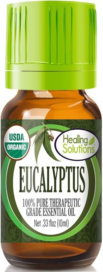 Healing Solutions Organic Eucalyptus Essential Oil (10ml/0.33 oz), Undiluted & Pure Eucalyptus Oil for Hair, Skin & Diffuser