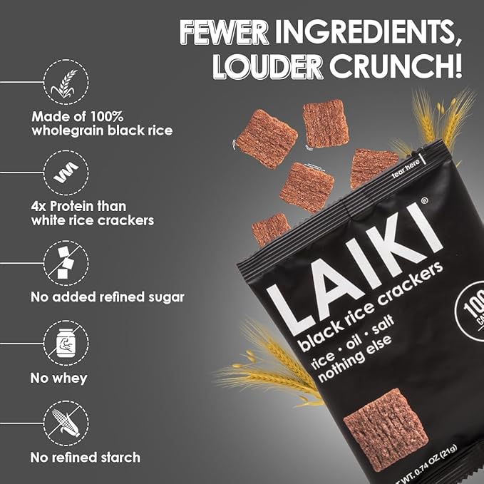 Gluten Free Rice Crackers - Black | Low Sodium Healthy Snack | Vegan SEED-OIL FREE Snack | NON-GMO | GF Snack for Adults | Diabetic Friendly | Gluten Free Variety Pack | Clean & Vegan | Party Snack | Pack of 12