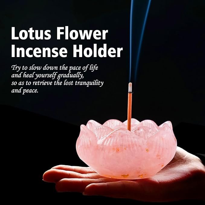 15PCS Incense Holders 40 Incense Sticks Rose Quartz Resin and Crystal Lotus Burner Soothe The Nerves Removable Ash Collector for Meditation, Yoga & Spiritual Home Decor