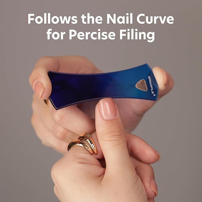 BONA Fide Beauty Glass Nail File Manicure Set, 2-Pieces Blue Ergonomic Comfort Grip Bow Ergofile for Gentle & Efficient Filing, Nail Care Tools Genuine Czech Glass