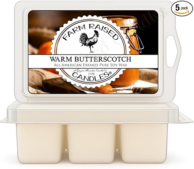 Farm Raised Candles - Warm Butterscotch Wax Melts 2-Pack (6 oz) | 100% American Soy Wax • Hand-Poured • Sweet Fall Scent • Pet Safe • Gift Ready • 6 Cubes Each