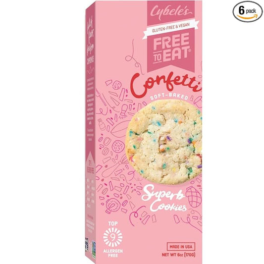 Cybele’s Free To Eat Gluten-Free & Vegan Cookies - Plant-Based, Dairy, Soy, & Nut Free - Soft-Baked School Safe Snack For Kids & Adults - 12 Cookies Per 6 oz Box (Confetti, Pack of 1)