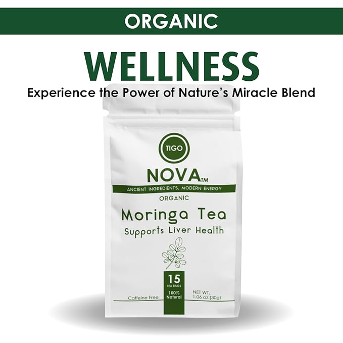 Premium Organic Moringa Tea Bags, 100% Natural and Organic Ingredients, Caffeine free | Authentic African Origin | Eco-conscious Teabags (15 count) Immune System & Digestion Support Herbal Tea