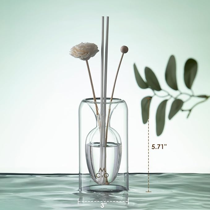 Empty Fragrance Glass Reed Diffuser Bottles with 5pcs Reed Diffuser Sticks,Luminous Base,Decorative Flower Bud Fragrance Accessories Use for DIY Replacement Reed Diffuser Sets,Elliptical
