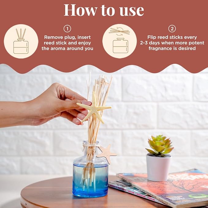 Folkulture Reed Diffusers for Home, 5 oz | Bathroom Decor, Beach Scent Diffuser Oil with Sticks for Living Room, Office, Desk| Natural Essential Oils | Housewarming Gifts | Home Fragrance Products