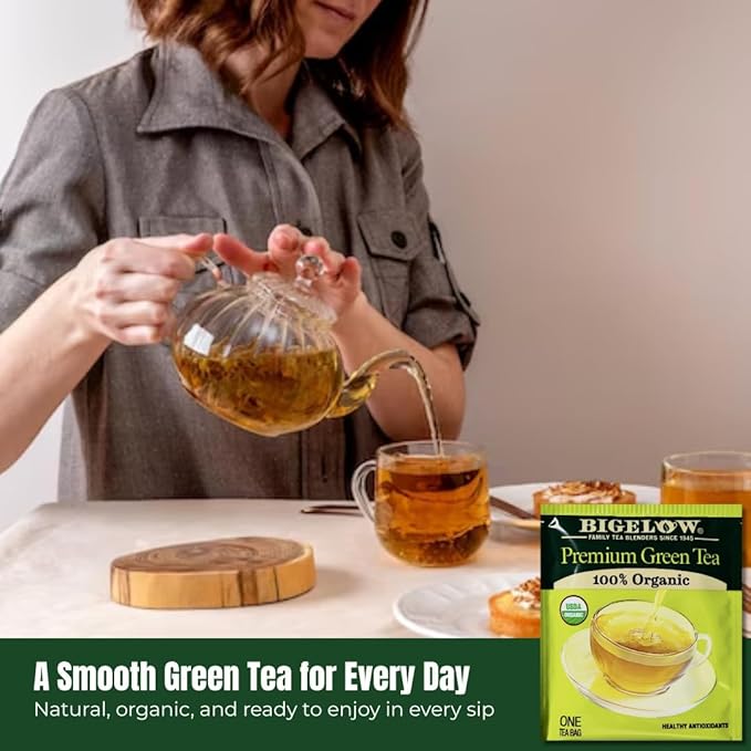 Premium Bigeloww Organic Green Tea 160 Count, Individually Wrapped Tea Bags - For Daily Wellness & Antioxidant Boost - Packaged for Freshness