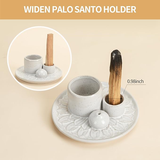 Palo Santo Sticks Holder, Multi-Purpose Handmade Ceramic Incense Burner for Palo Santo Incense Sticks, Sage Holder for Burning, Ash Catcher Tray for Meditation Yoga Room (Spotted White)