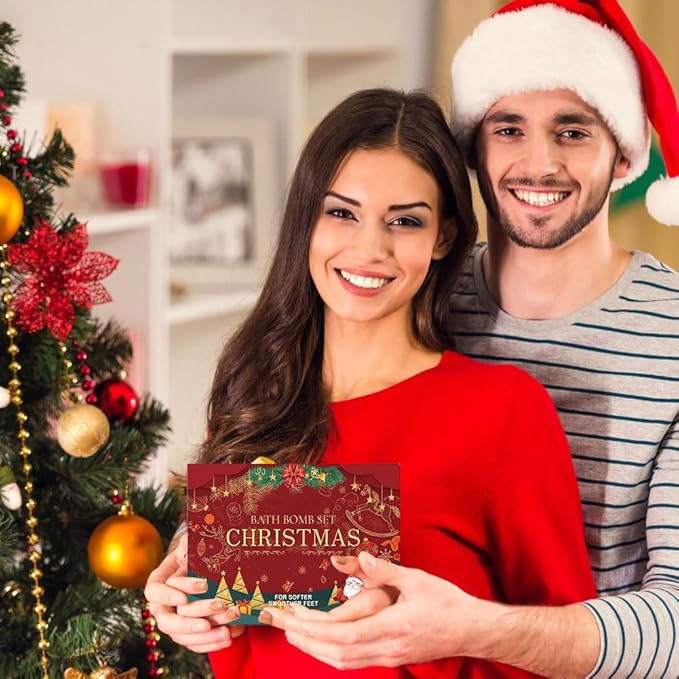 6 Pcs Christmas Bath Bombs Gift Set for Women,Handmade Natural Bath Bomb with Fizz Effect,Moisturizing and Soften Skin,Fruit & Flower Scents Skin Care Bathbombs for Stocking Stuffers Gift