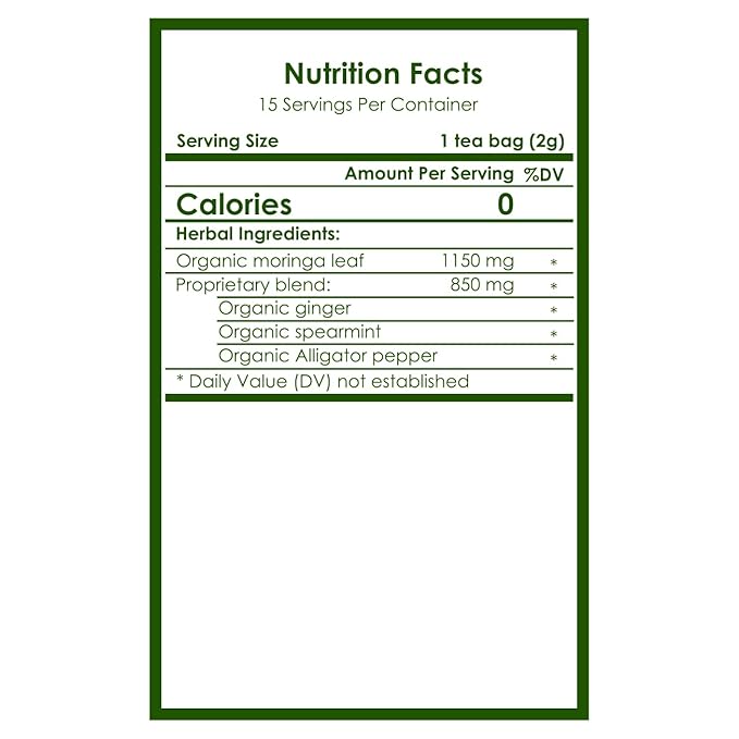 Premium Organic Moringa Tea Bags, 100% Natural and Organic Ingredients, Caffeine free | Authentic African Origin | Eco-conscious Teabags (15 count) Immune System & Digestion Support Herbal Tea