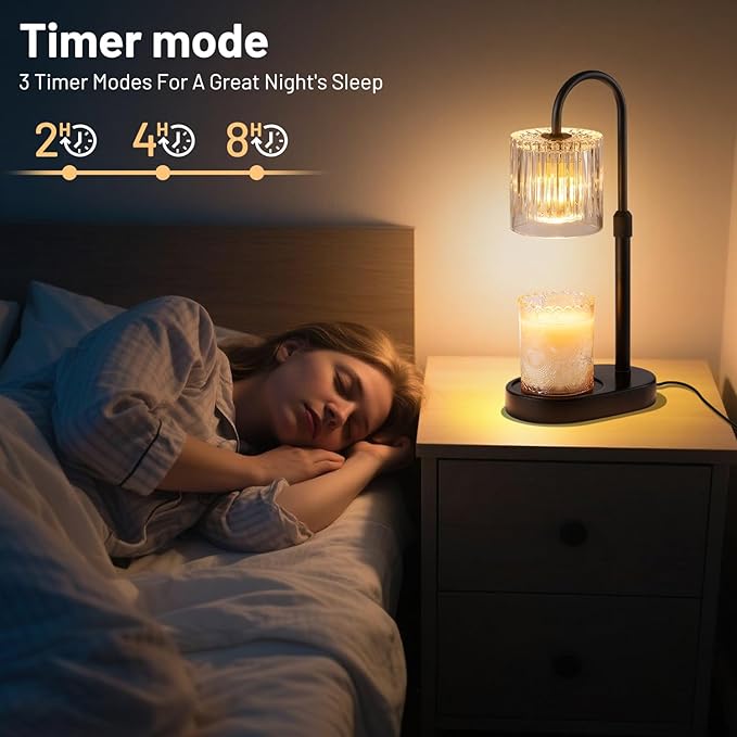 Candle Warmer Lamp with Timer: Modern Style Adjustable Height Candle Warmer Lamp Home Decor Safe Flame Free for Wax Blocks and Jar Candles Transparent Color