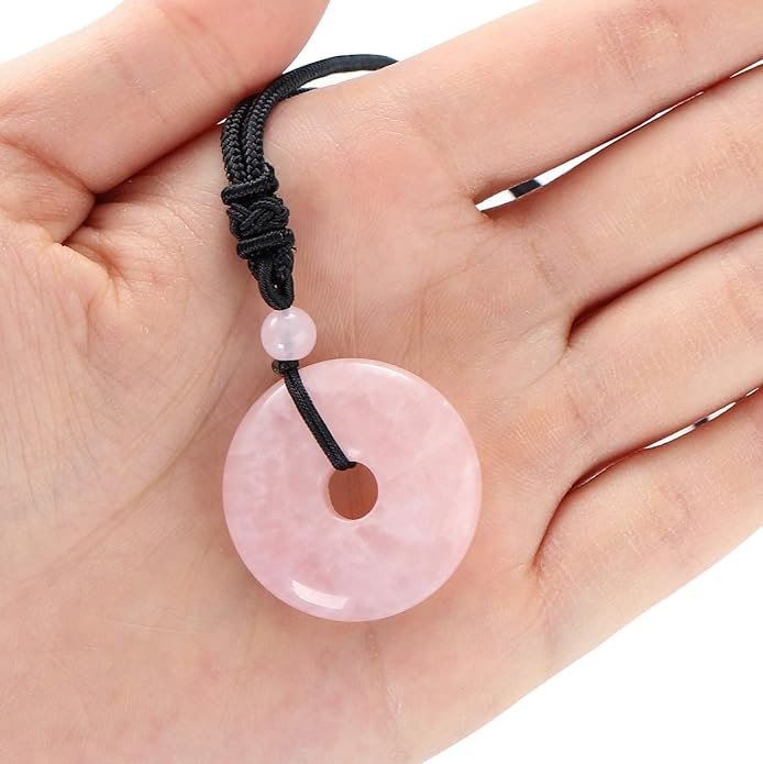 Jovivi 30mm Circle Donut Healing Crystals Necklace Natural Semi-Precious Chakra Gemstone Stone Amulet Lucky Coin Donuts Charm Protection Quartz Reiki Pendant Necklace for Men Women Adjustable Rope