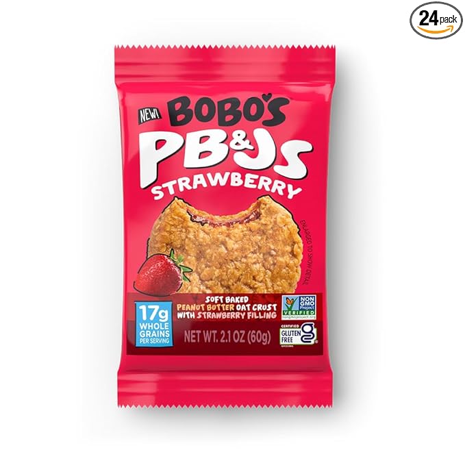 Bobo's Peanut Butter & Strawberry Jelly Oat Snack, 24 Count, Healthy Everyday Snack, a Satisfying Treat that Provides a Quick Energy Boost