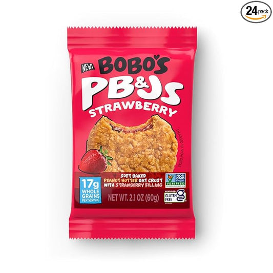 Bobo's Peanut Butter & Strawberry Jelly Oat Snack, 24 Count, Healthy Everyday Snack, a Satisfying Treat that Provides a Quick Energy Boost