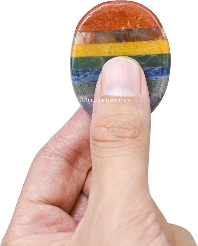 Amazing Gemstone 7 Chakra Worry Stone Meditation Crystals and Healing Stones