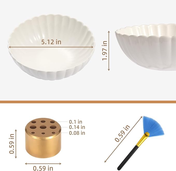 Incense Holder for Sticks, Ceramic Smudge Bowl Ash Catcher for Incense, Cones, Sage and Palo Santo, Incense Burner Holder Ideal for Smudging, Incense Burning, Decoration (White)