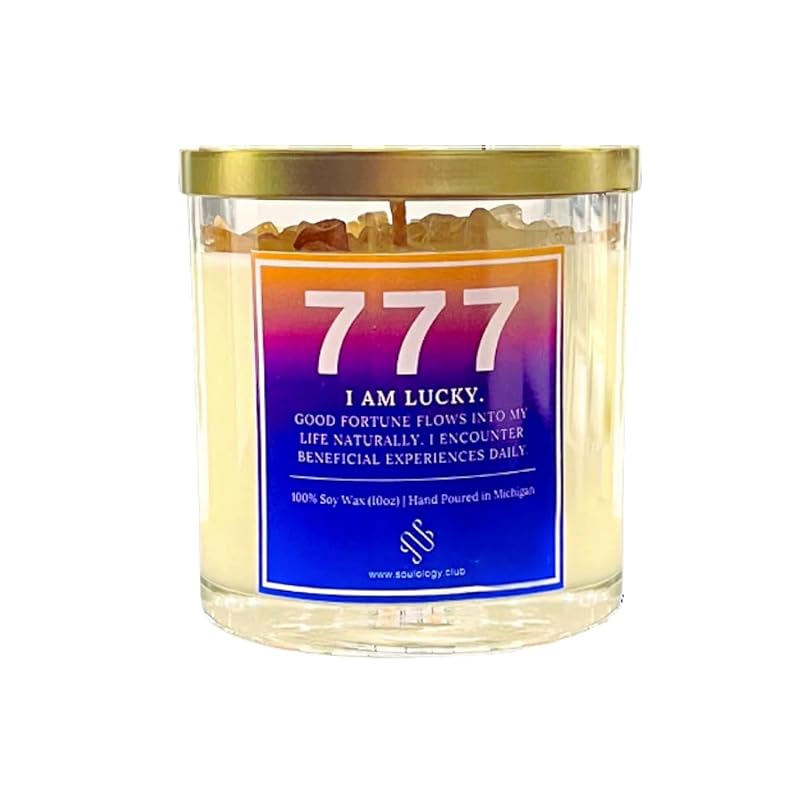 777 Angel Number Candle, 10oz, Crystal candle, 100% Soy Wax & Phthalate-Free Fragrance candles, Gifts candles for women, Angel Number Gift, Good Luck Candle, Money Candle
