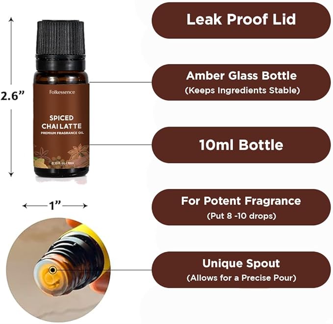 Folkulture Essential Oils for Home | Set of 3 (0.34 fl oz x 3) Fall Essential Oil for Relaxation | Chai Latte, Cider, Clove Essential Oil or Fall Scents for Meditation | Fall Essentials for Women