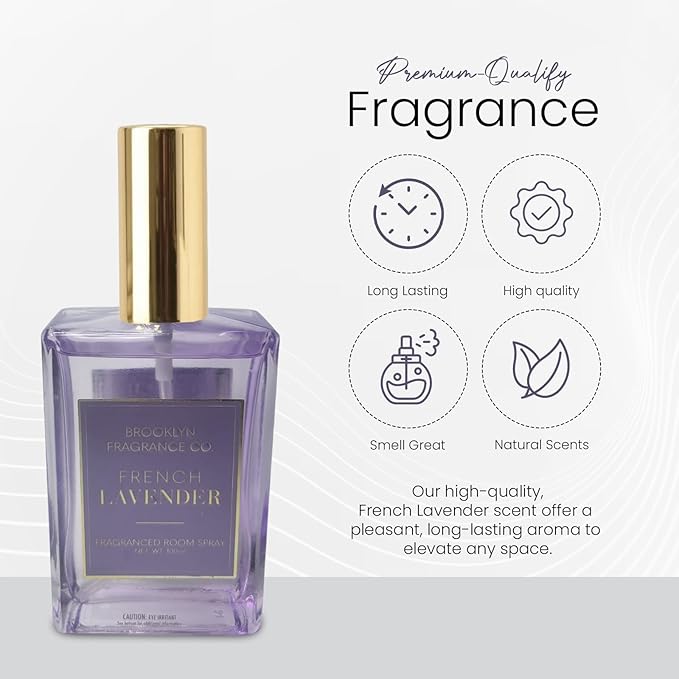Brooklyn Fragrance Co. Everyday Room Spray – Premium French Lavender Scent - Long lasting Fragrance for Home, Office or Bathroom – Air Freshener Rectangle Spray bottle – 100 ml