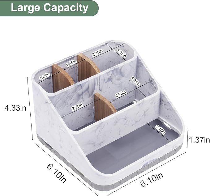 Chintu Toothbrush Holders for Bathrooms - 6 Slots Electric Tooth Brushing Holder, Bathroom Countertop Organizer for Kids Family, Marble Toothbrush and Toothpaste Holder Shower Storage Grey