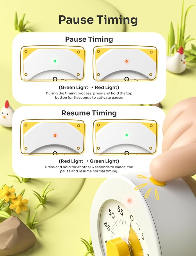 LIORQUE Visual Timer for Kids, 60-Minute Countdown Kitchen Timers for Cooking, Kids Timer with Silent Operation & Countdown Pause for Teaching Classroom Office