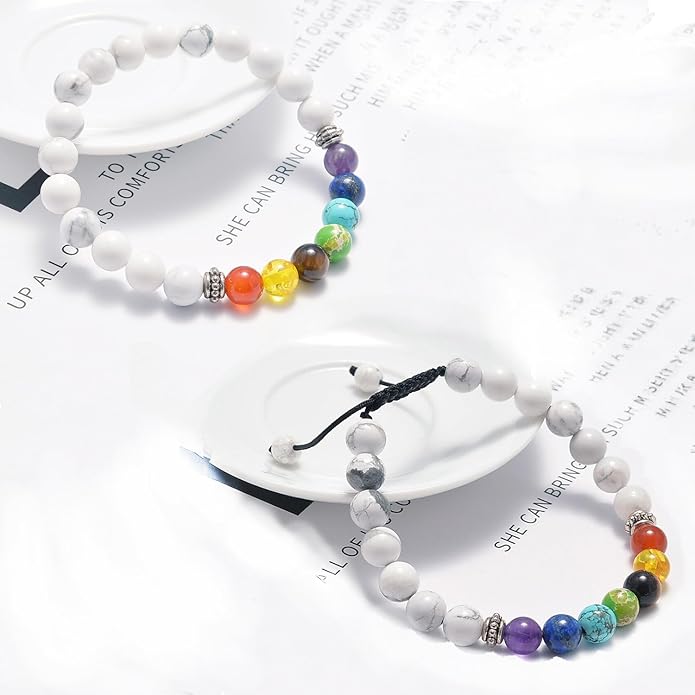 AD Beads 2Pcs His & Hers Distance Beads Bracelets Elastic Natural Stone Yoga Bracelet