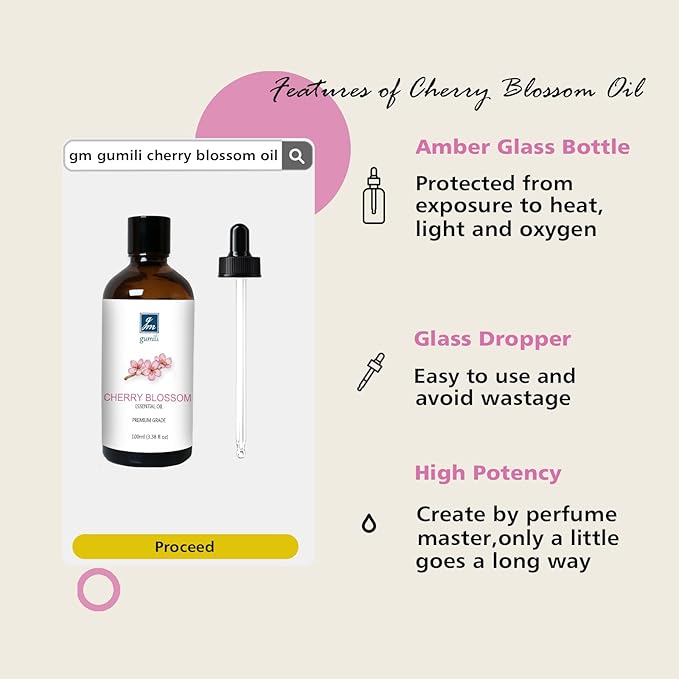 Cherry Blossom Essential Oil, Fragrance Oil for Candle Soap Making, Perfume for Women, Gift for Her - 3.38 Fl Oz 100ml