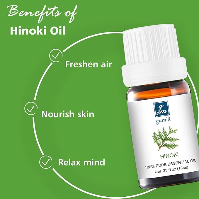 Hinoki Essential Oil 10ml - 100% Pure Natural Hinoki Oil for Diffuser, Aromatherapy, Hair Care, Massage, Fresh Woody Scent,