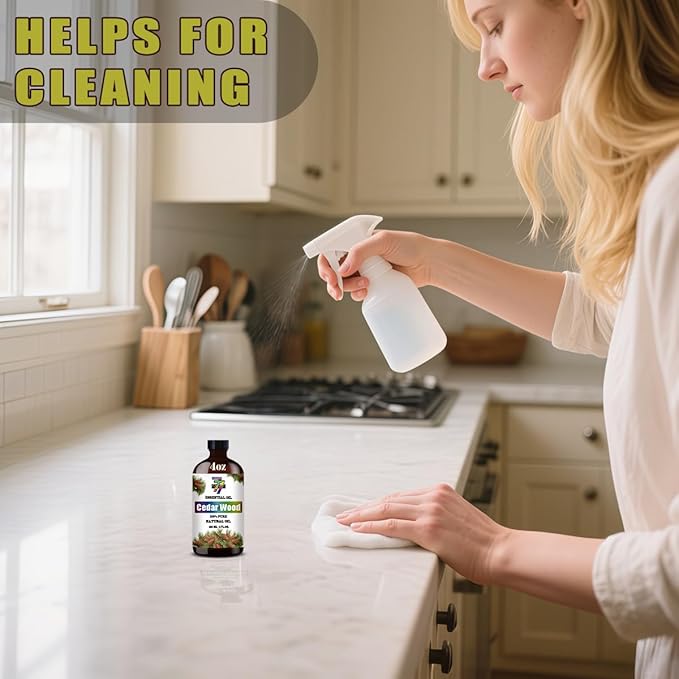 Cedar Wood Essential Oil (4 oz/120 ml) — Cedar Wood Oils for Aromatherapy, diffusers, humidifiers, Home fragrances, DIY Skincare, soap Making, DIY Candle, Relaxation, Yoga, and Meditation