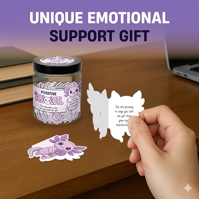60 Positive Axolotl Cards Jar, Affirmation Cards for Women, Emotional Support Axolotl, Axolotl Gifts for Women, Mom, Axolotl Themed Gifts, Purple Gift for Girls